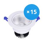 Multipack 15x Bright Choice Downlight LED Rond Inclinable 15W 1200lm 60D - 930 Blanc Chaud | 135mm - Diamètre 110mm - UGR <19
